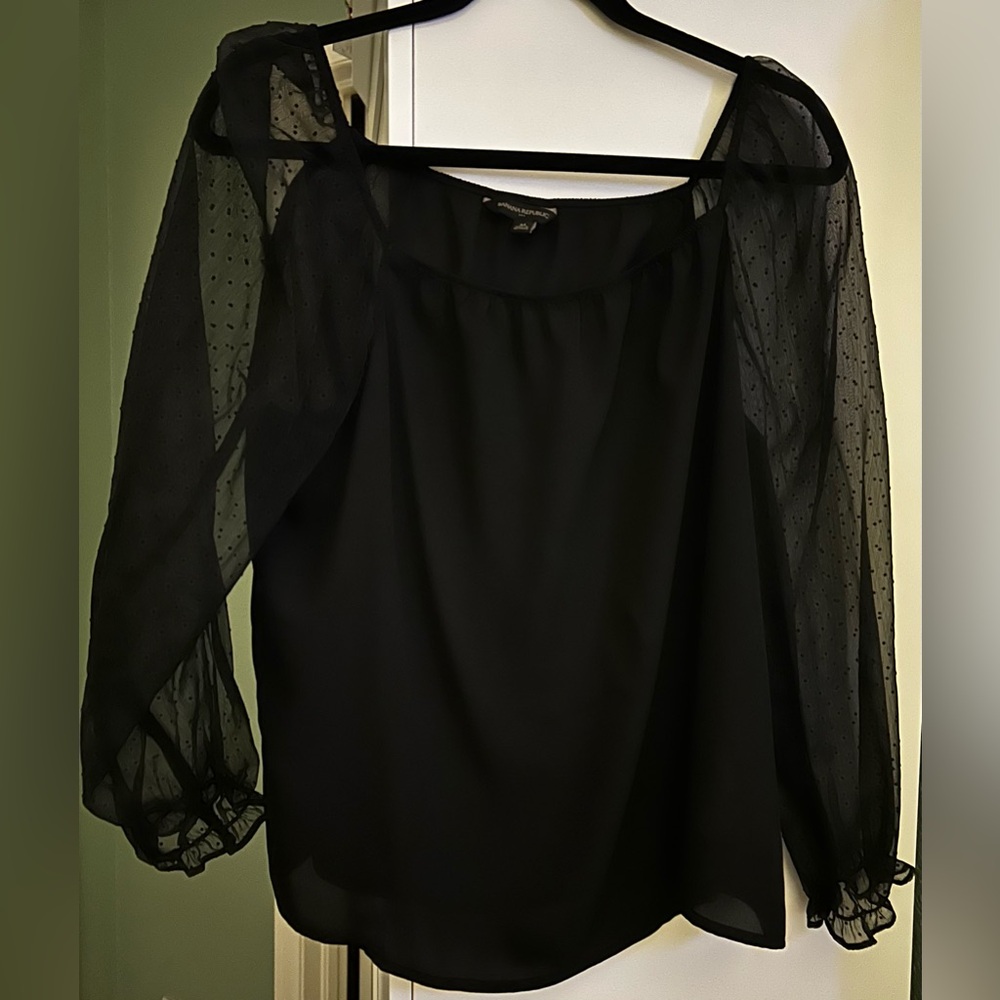 Banana Republic Black Blouse with Sheer Sleeves